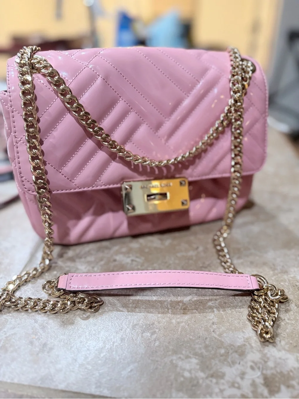 Michael Kors Pink Quilted Shoulder Bag with Gold Chain